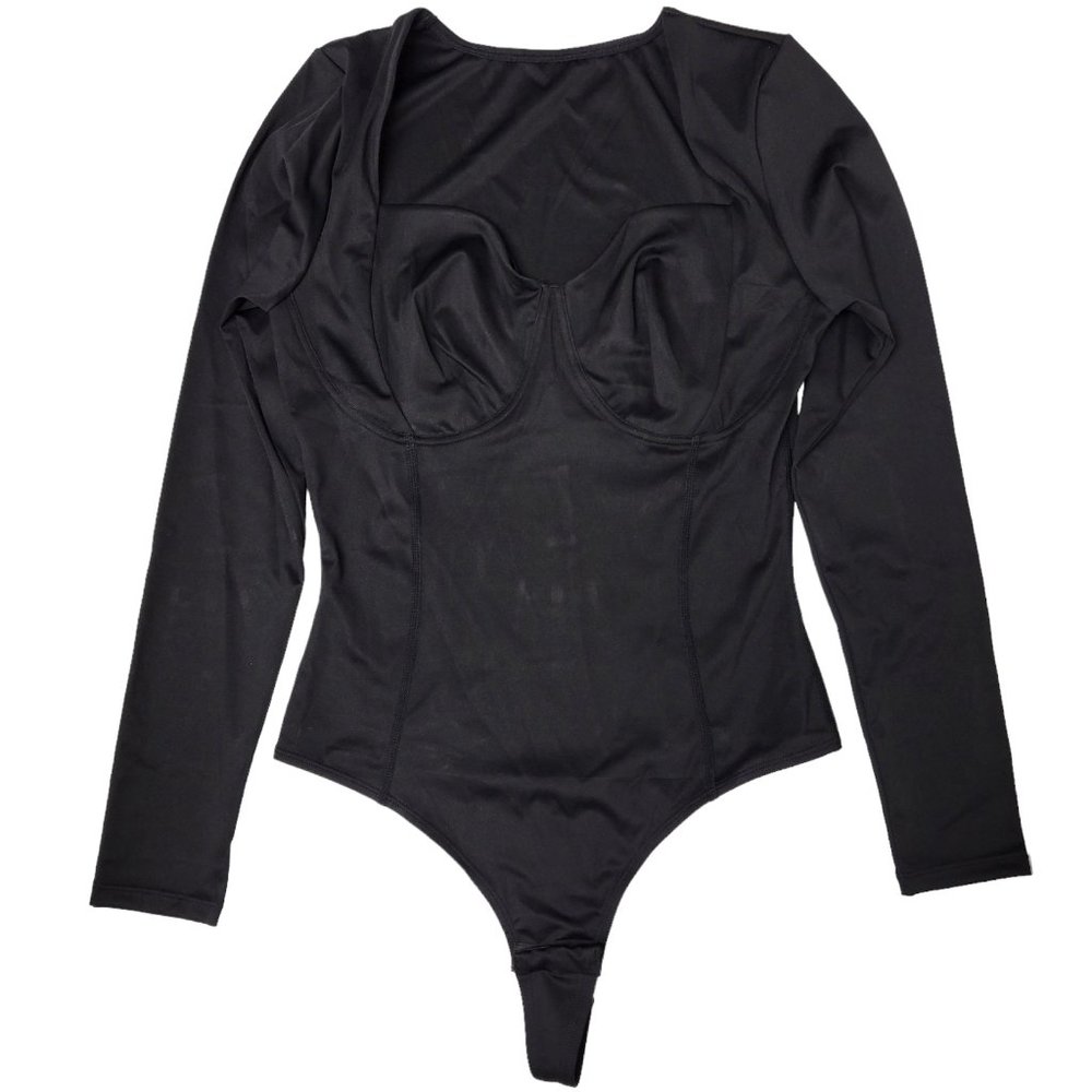 Long Sleeve Shapewear Bodysuit with Thong Back Medium